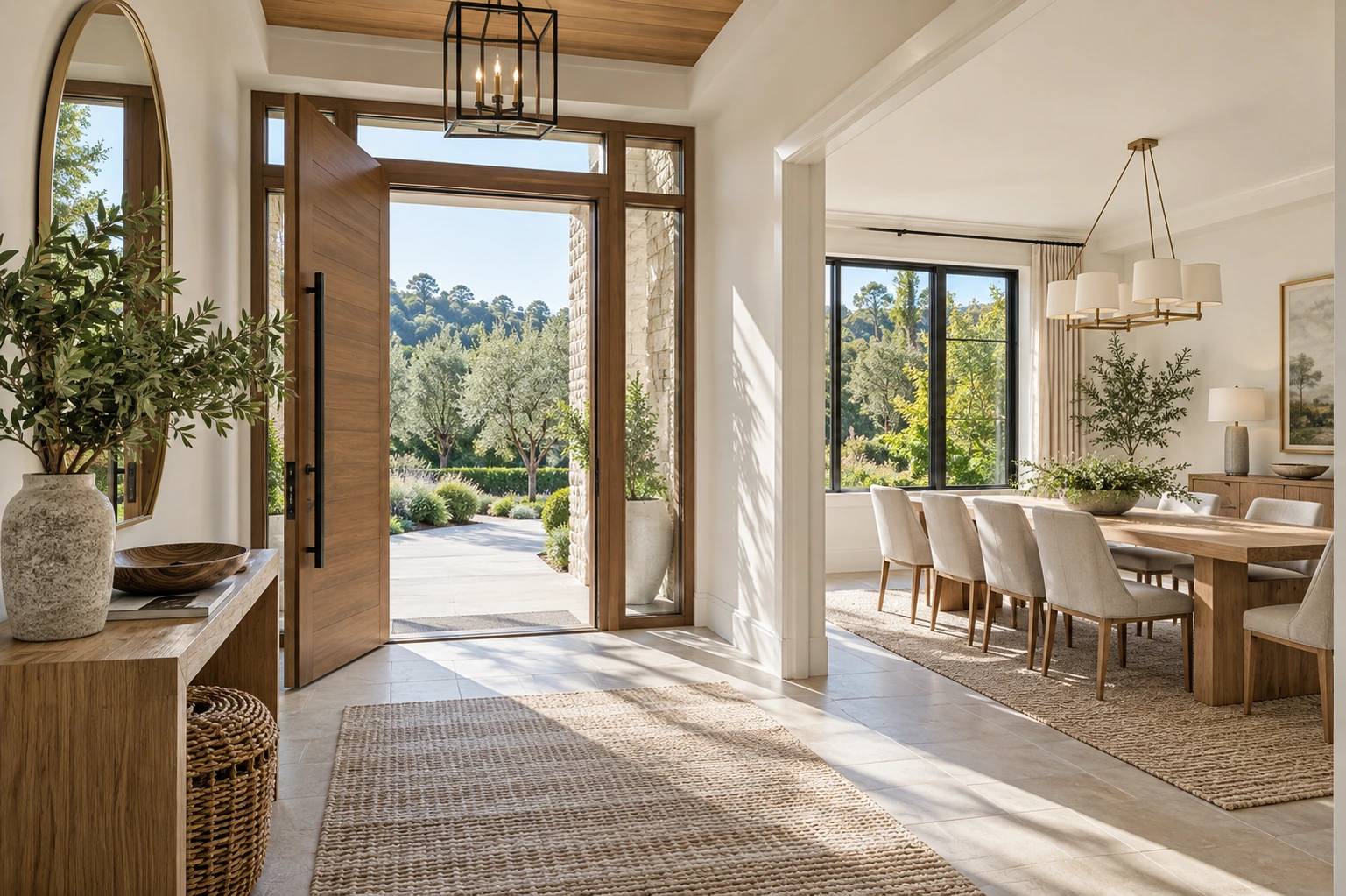 Bright entrance and sunlit dining room prepared immaculately for a listing launch, no documents, no text, no people