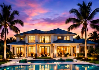 Luxury home and pool at twilight