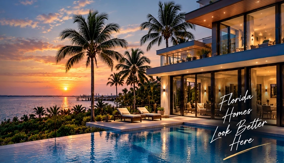 Waterfront architecture at golden hour